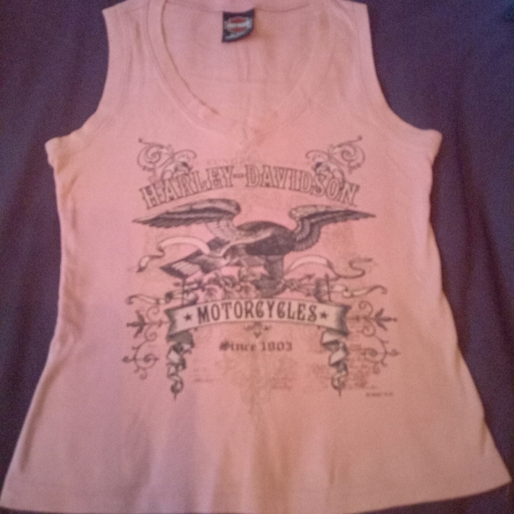 Great UC RARE Harley-Davidson Pink Graphic Tank Top SZ LG